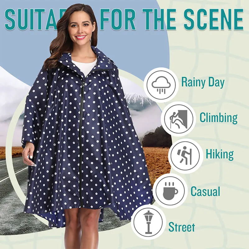 Breathable Polka Dot Rain Poncho Coat with Adjustable Hood