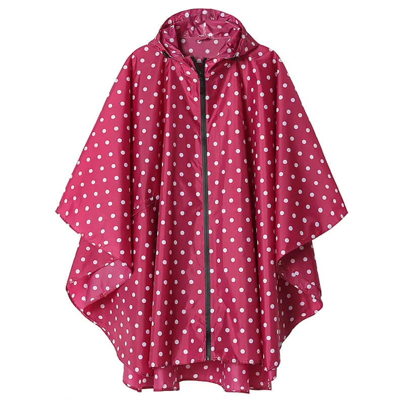 Breathable Polka Dot Rain Poncho Coat with Adjustable Hood