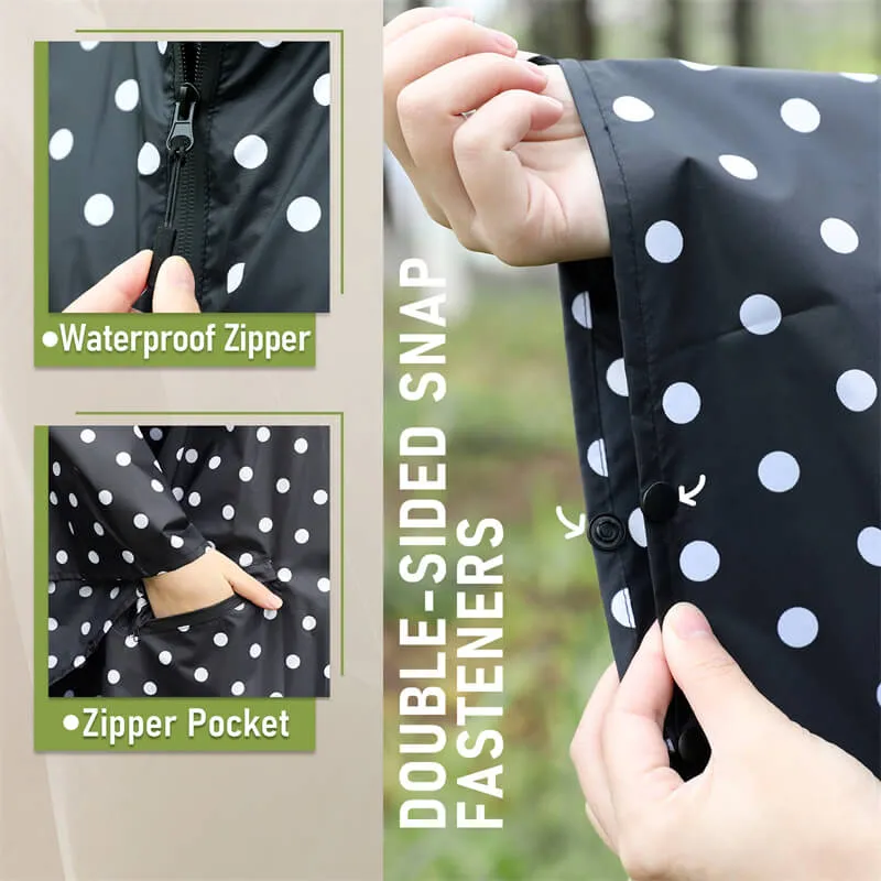 Breathable Polka Dot Rain Poncho Coat with Adjustable Hood