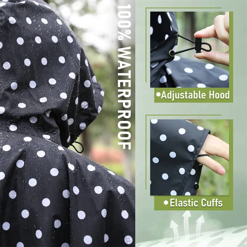 Breathable Polka Dot Rain Poncho Coat with Adjustable Hood