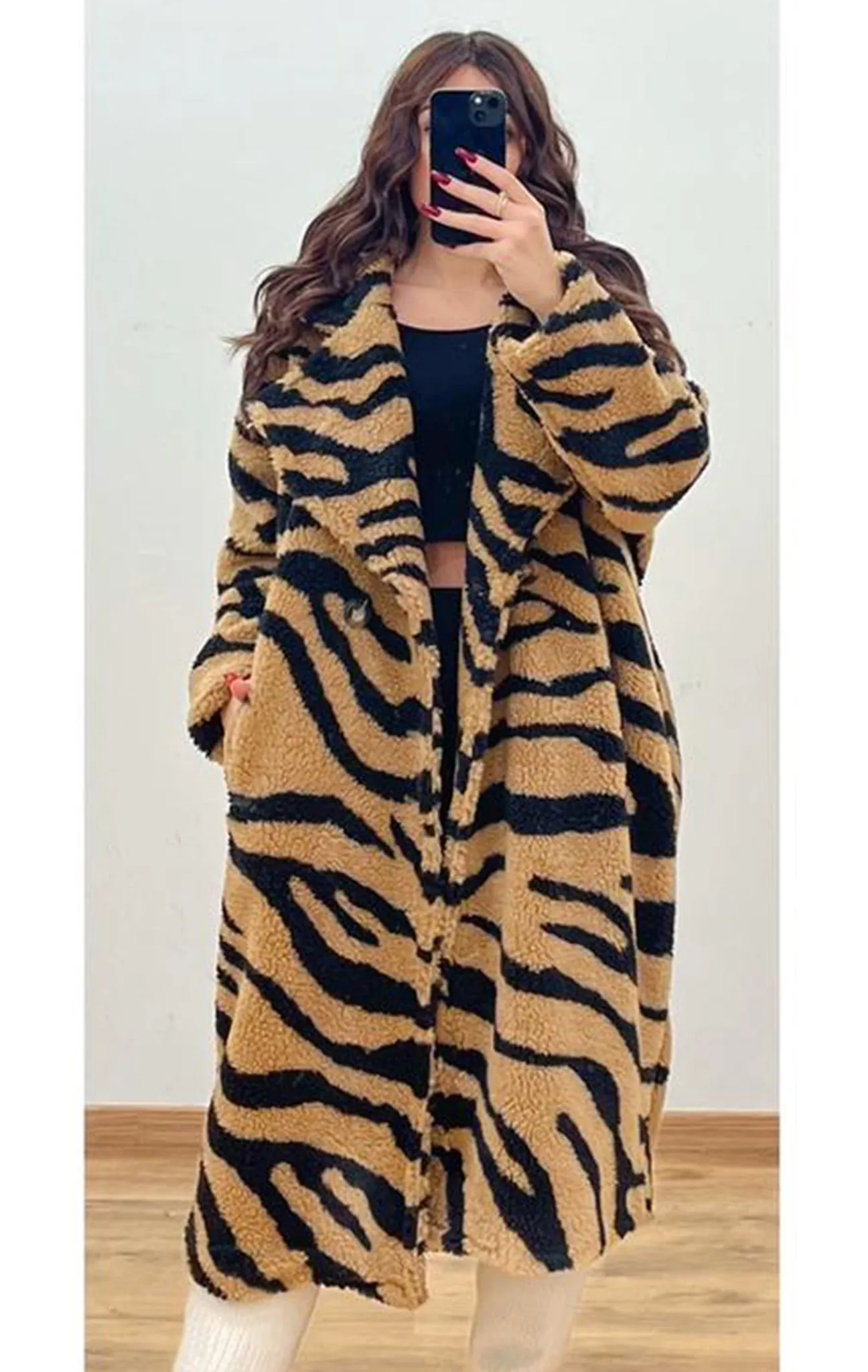 Camel Zebra Print Oversize Coat