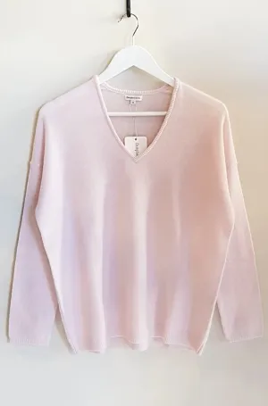 Campbell & Co. Boyfriend V Neck Sweater in Blush Pink