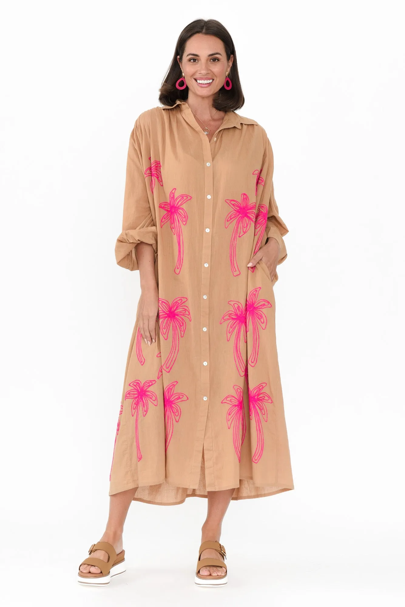 Carole Brown Embroidered Cotton Dress