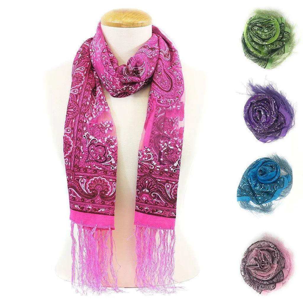 Casaba Women's Elegant Paisley Sheer Scarf Scarves Intricate Brocade Tapestry