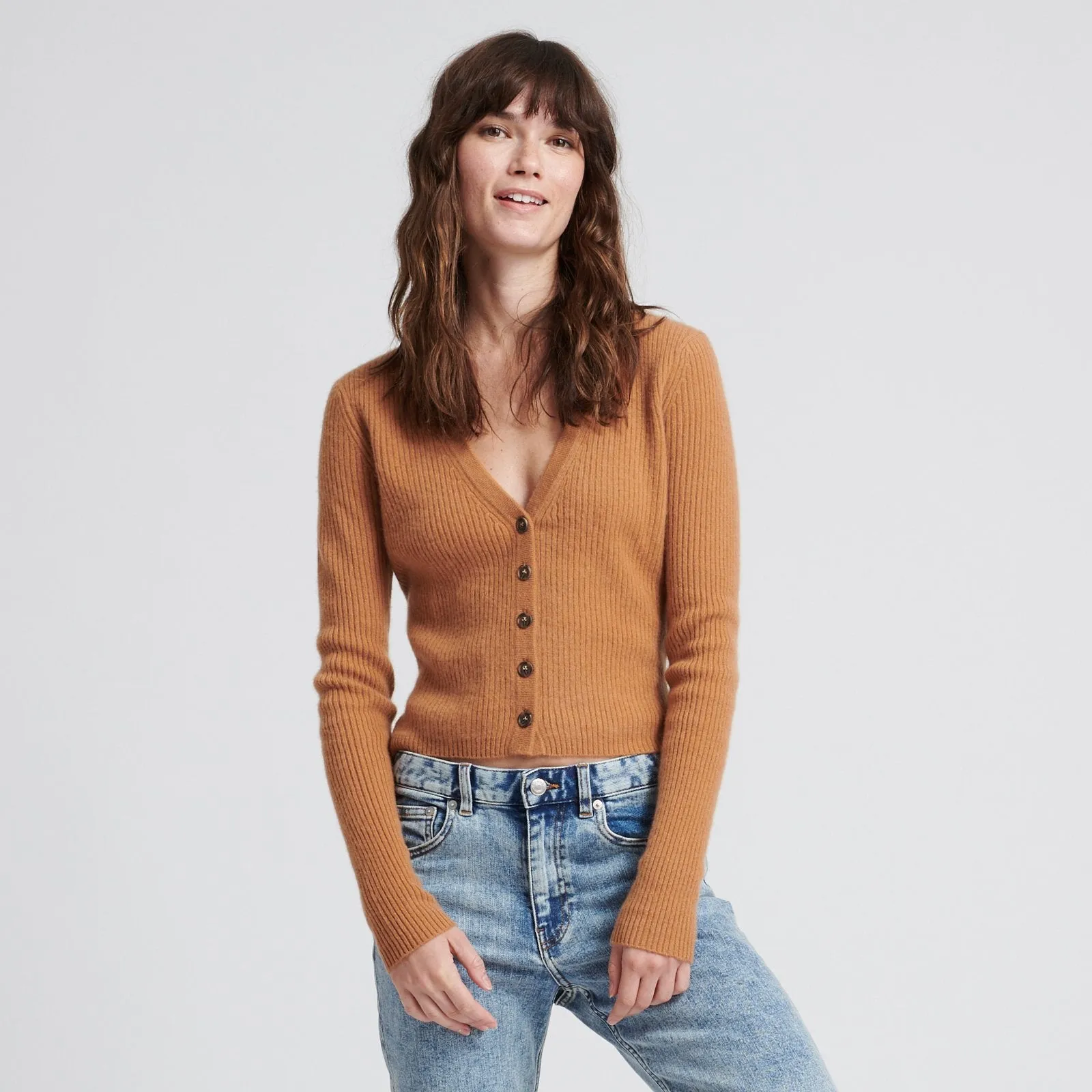 Cashmere Ribbed Cropped Cardigan