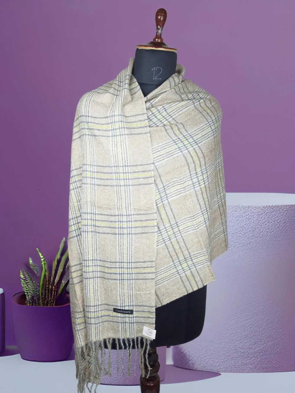 Cashmere Woolen Stole | Check Design | Reversible Stole