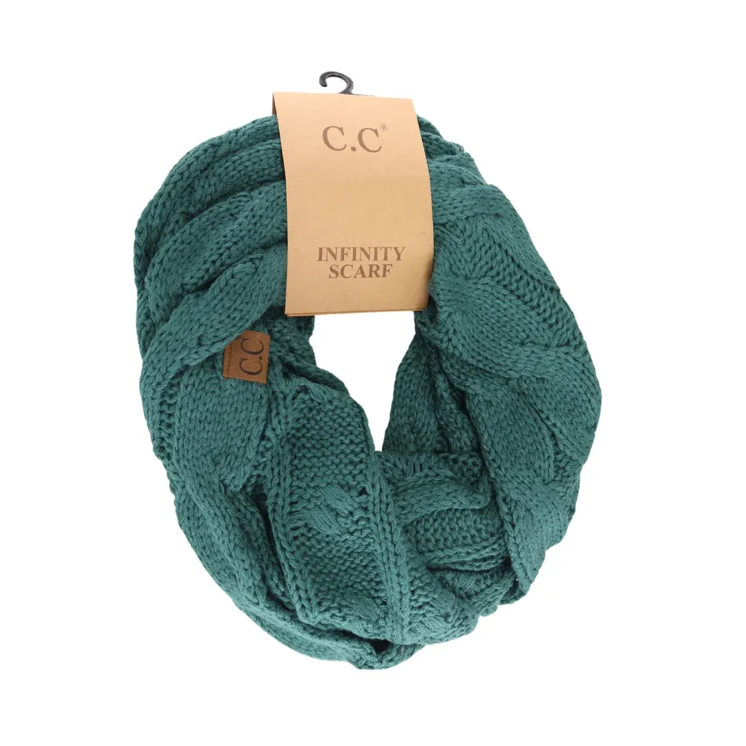 CC Cable Knit Infinity Scarf-Petrel Green