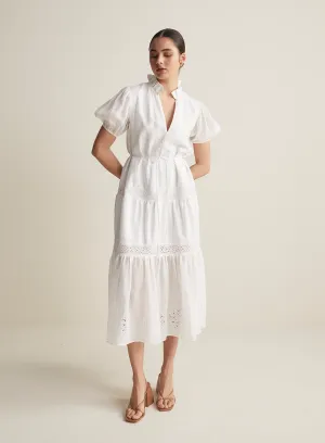 Cecile Linen Midi Dress | Optical White  | Restock