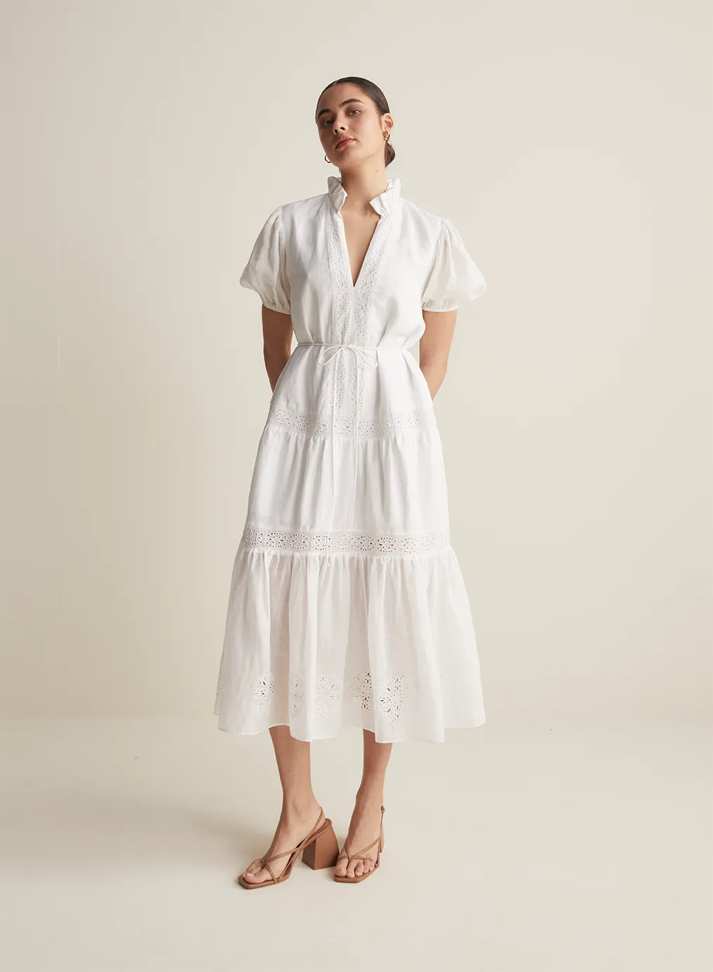 Cecile Linen Midi Dress | Optical White  | Restock