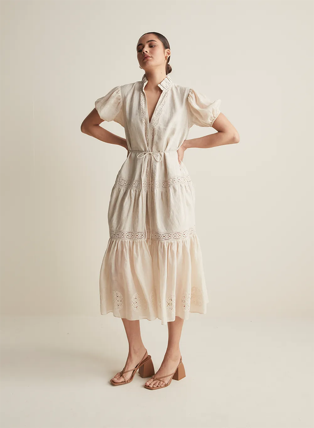 Cecile Linen Ramie Midi Dress | Flax