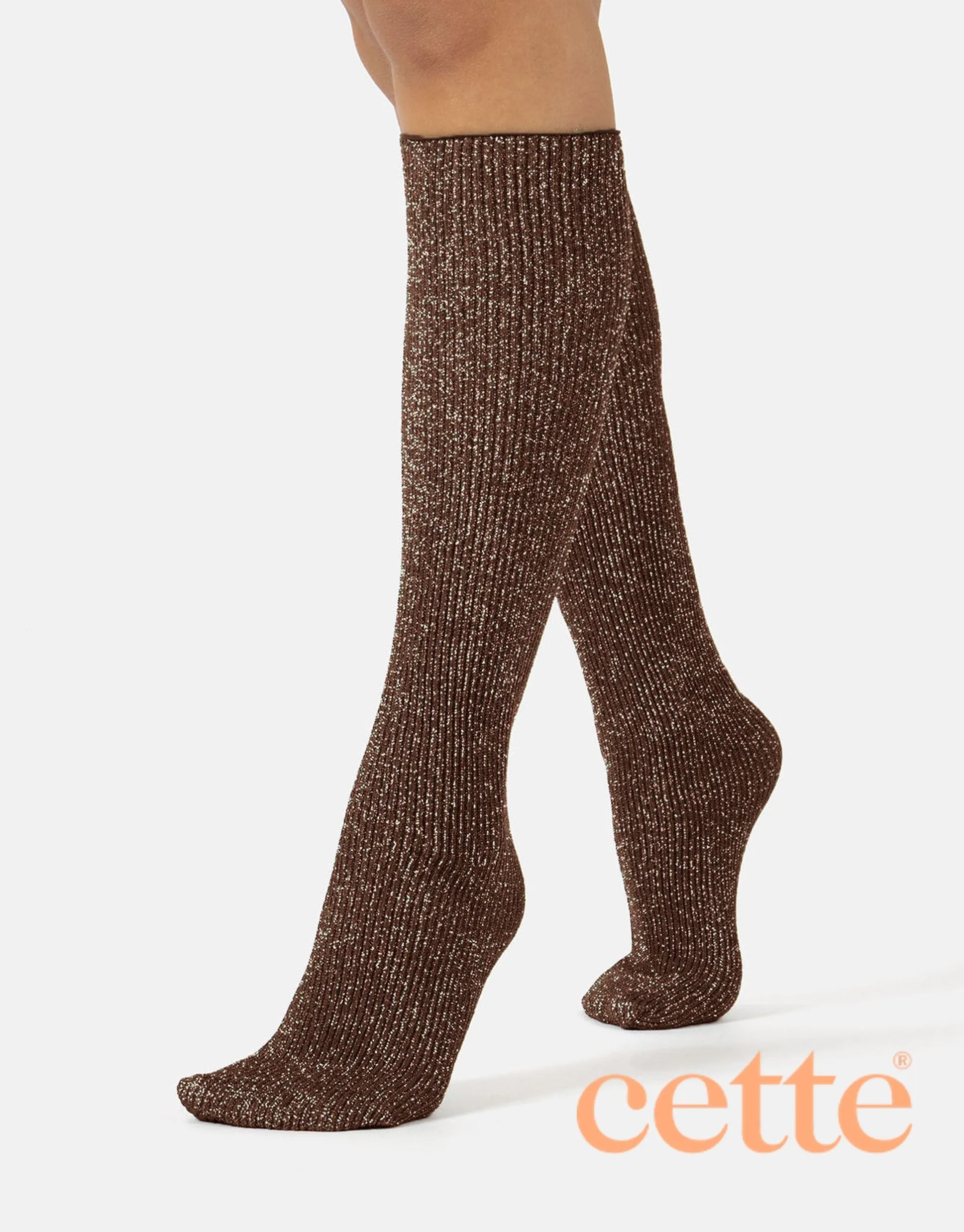 Cette Glitter Ribbed Socks Walnut 278-296