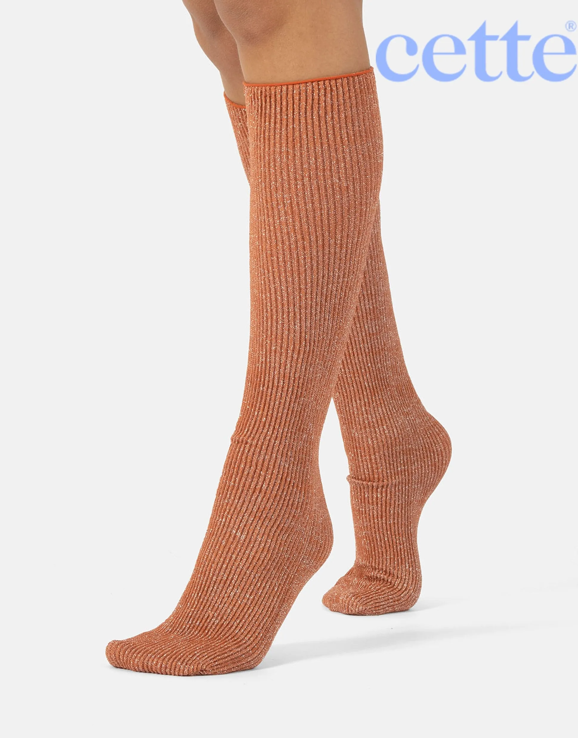 Cette Glitter Ribbed Socks Warm Apricot 278-12