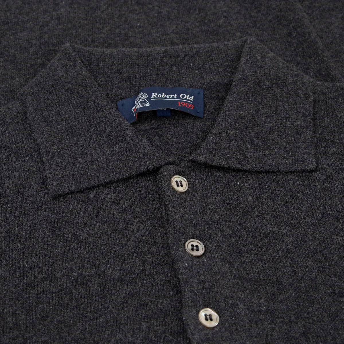 Charcoal Oban 3 button 2ply Cashmere Polo Sweater