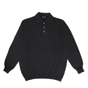 Charcoal Oban 3 button 2ply Cashmere Polo Sweater