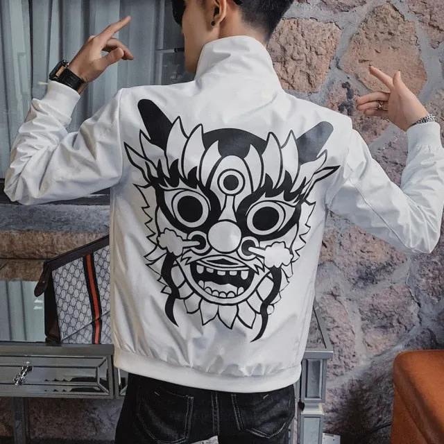 Chinese Lion Head Print Decorated Jacket