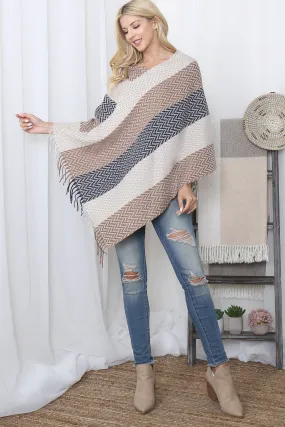 COLOR FADED STRIPES PONCHO