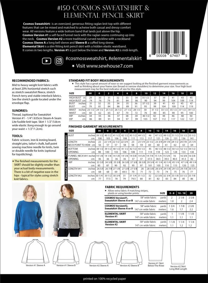 Cosmos Sweatshirt & Elemental Skirt Jersey Sewing Pattern, Sew House Seven