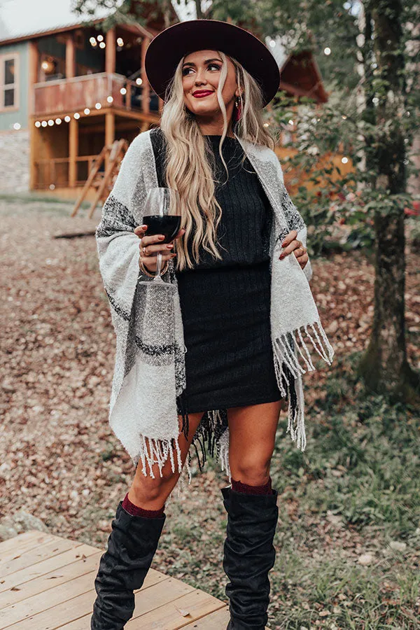 Cozy Up Fireside Plaid Poncho In Grey