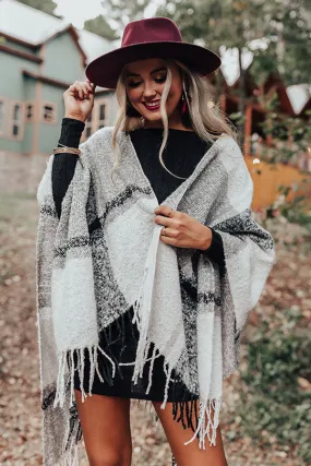 Cozy Up Fireside Plaid Poncho In Grey