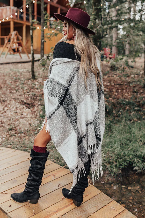 Cozy Up Fireside Plaid Poncho In Grey