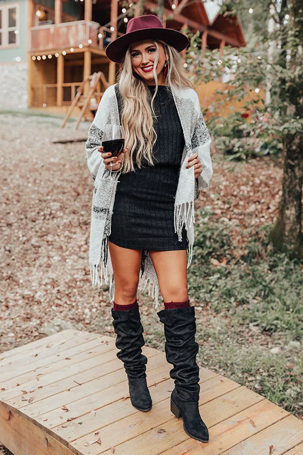 Cozy Up Fireside Plaid Poncho In Grey