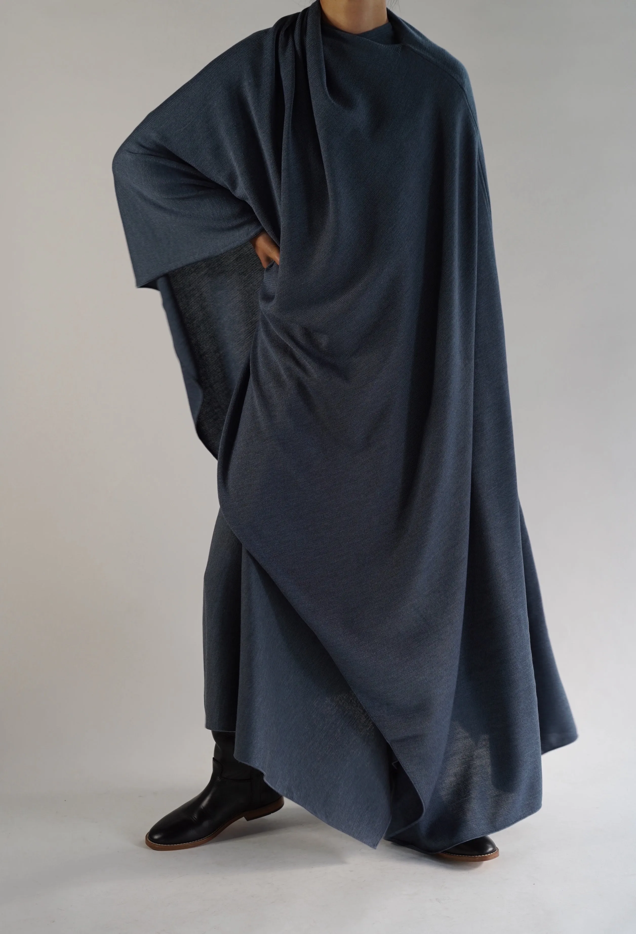 CRISTASEYA<br>DIAMANTE ASYMMETRICAL PONCHO<br>in BLUE