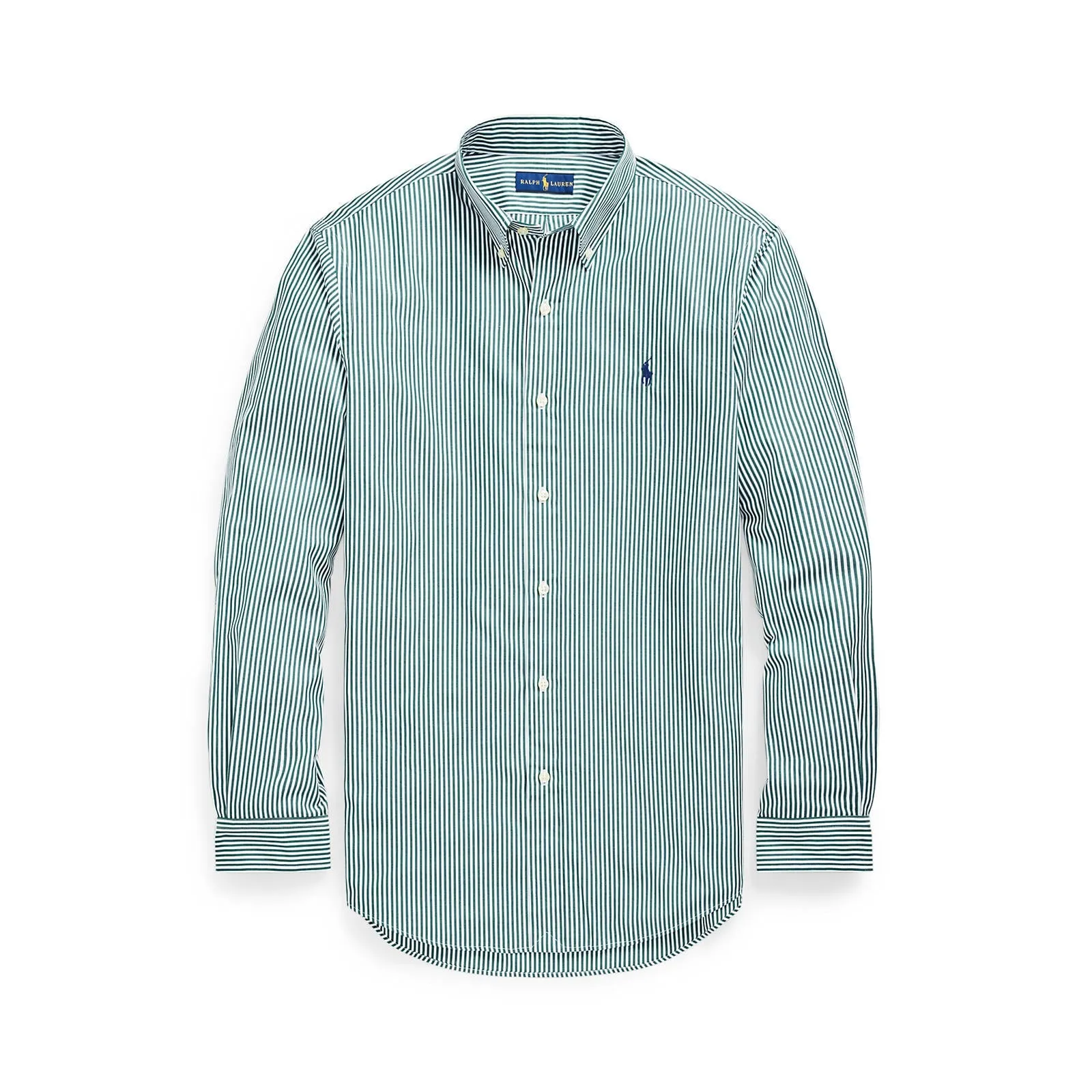 Custom Fit Striped Stretch Poplin Shirt - Pine & White