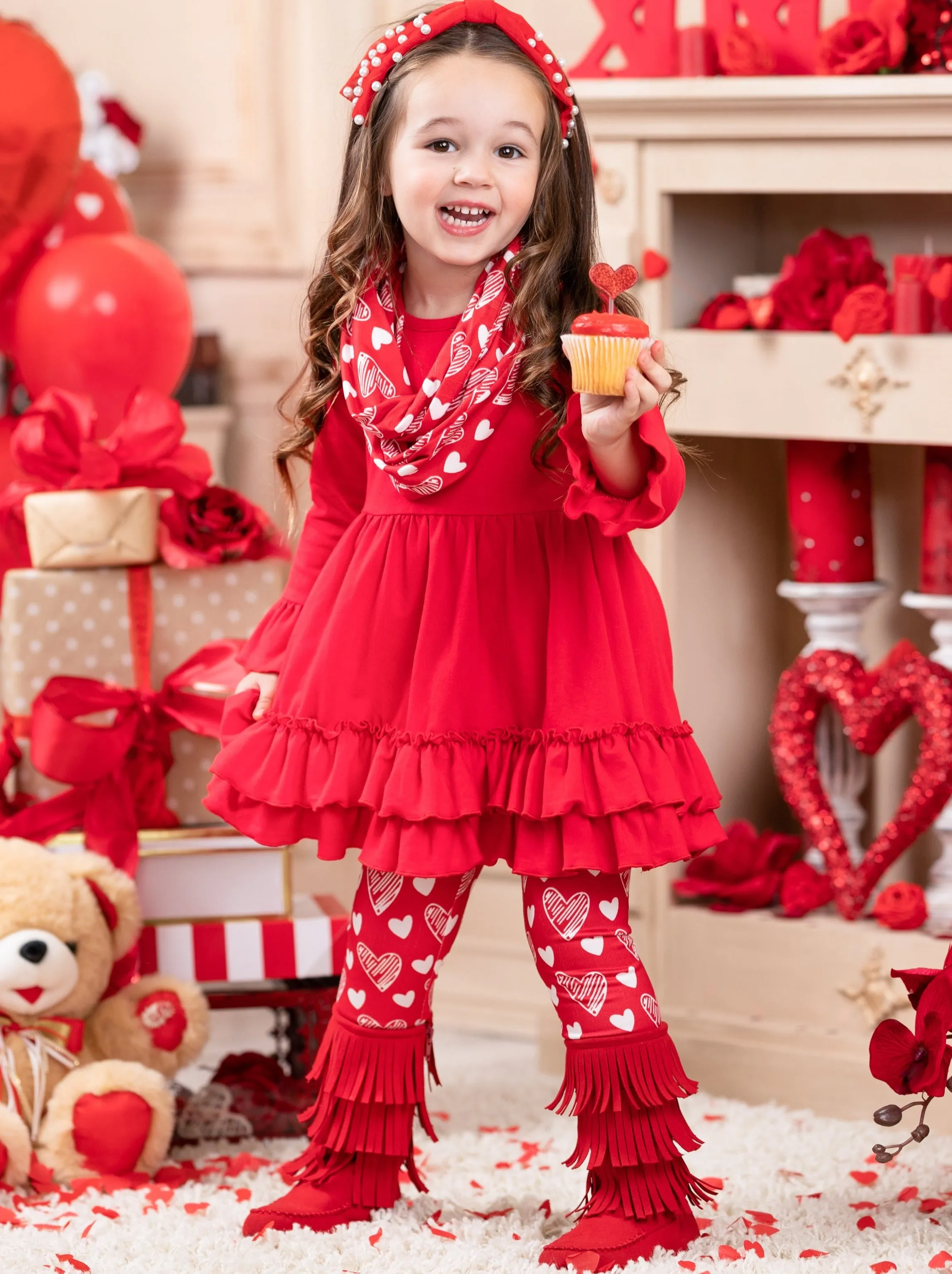 Cutest Valentine Tunic, Scarf And Legging Set