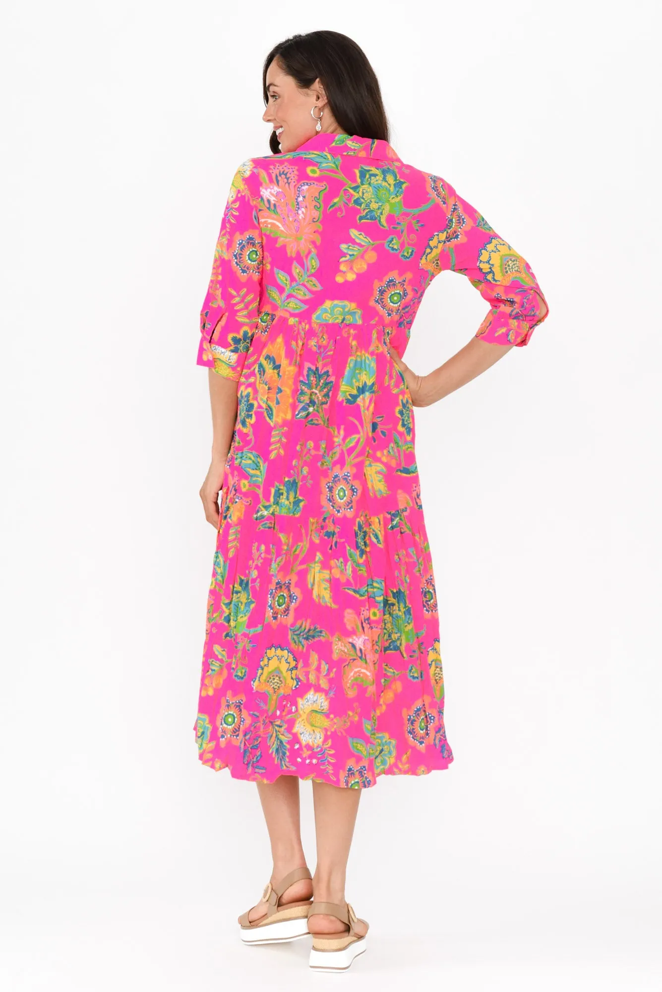 Dain Pink Floral Cotton Collared Dress