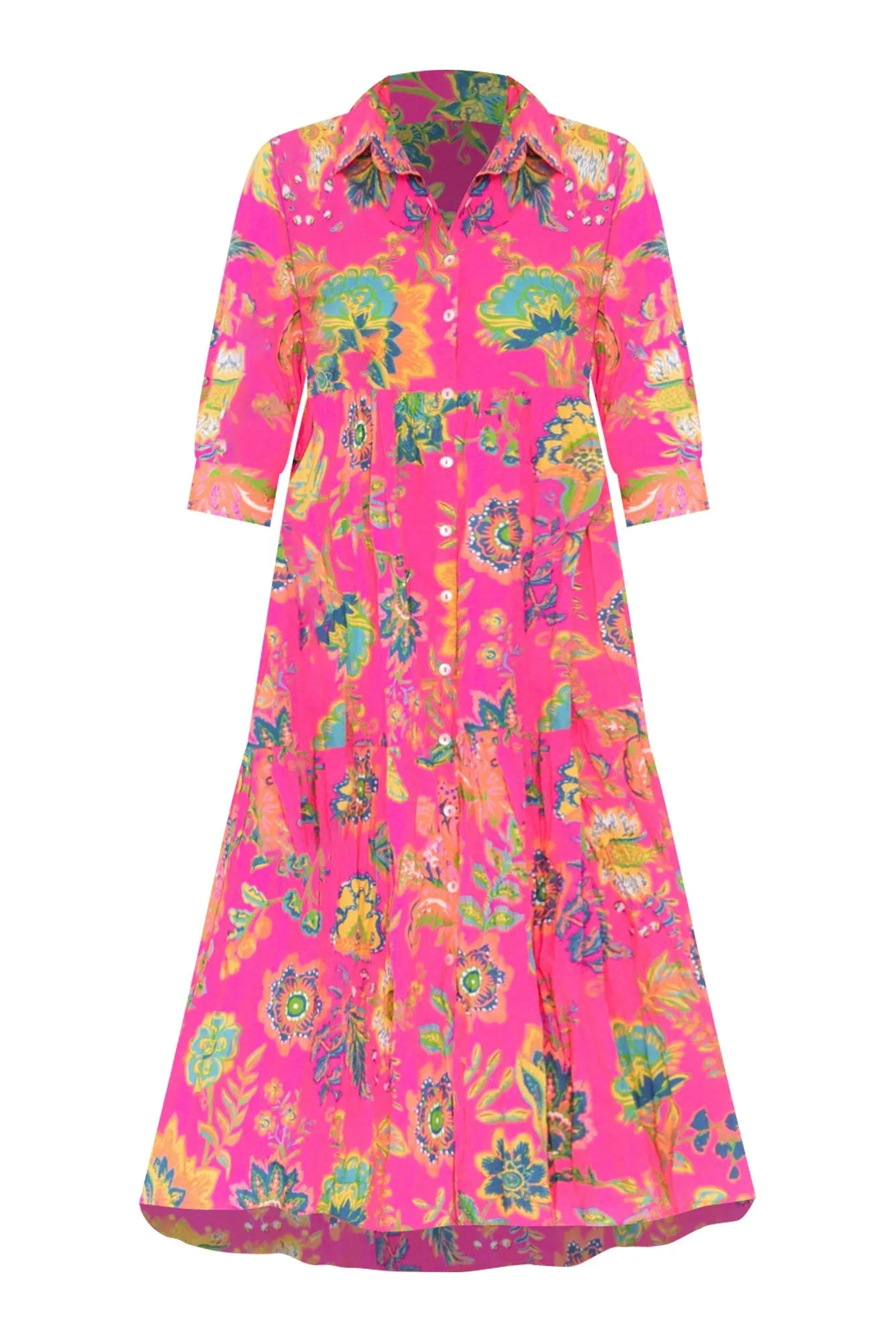 Dain Pink Floral Cotton Collared Dress