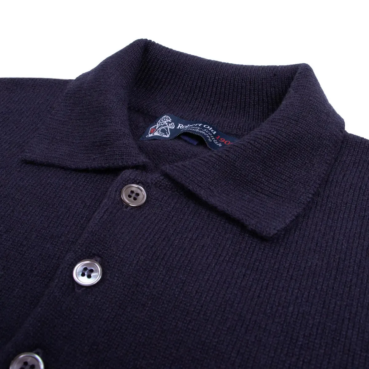 Dark Navy Balvenie 3 Button 4ply Cashmere Polo Sweater