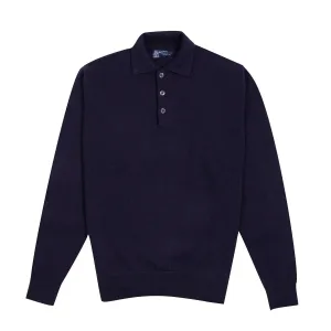 Dark Navy Balvenie 3 Button 4ply Cashmere Polo Sweater