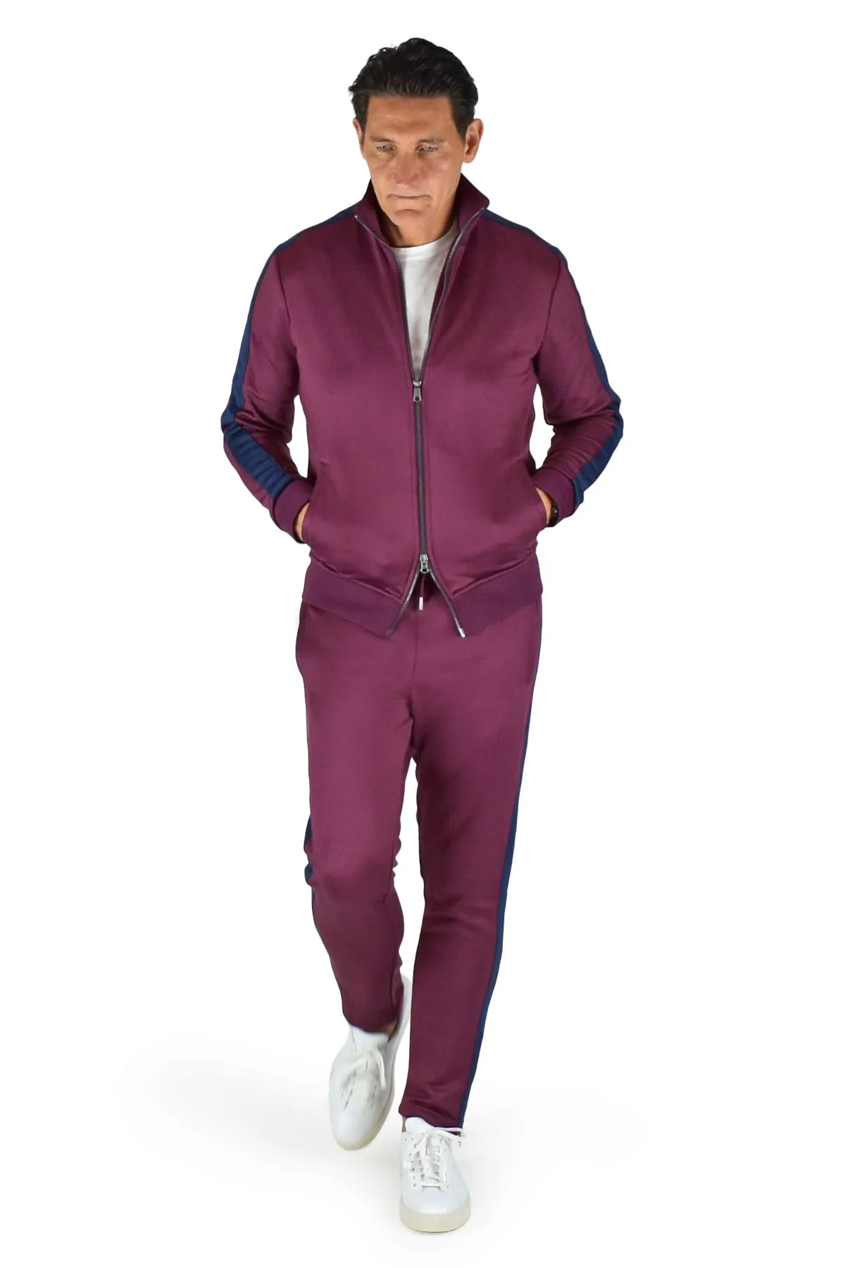 David August Tracksuit in Burgundy with Navy Trim