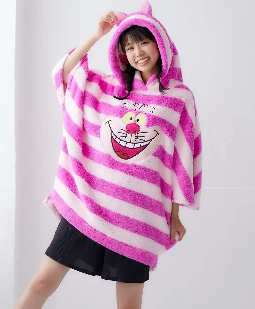 Disney Alice in Wonderland Cheshire Cat Boa Fluffy Hoodie w/ Ear Women Cosplay