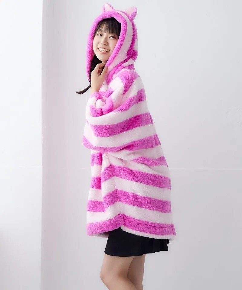 Disney Alice in Wonderland Cheshire Cat Boa Fluffy Hoodie w/ Ear Women Cosplay