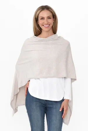 Elorie Beige Cotton Cashmere Poncho