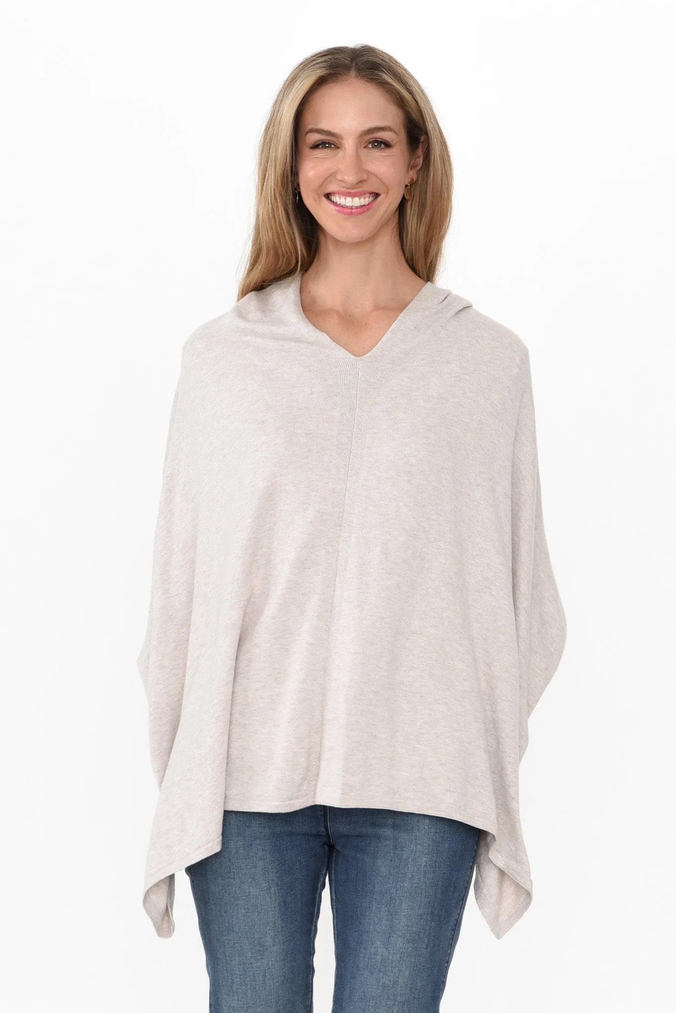 Elorie Beige Cotton Cashmere Poncho