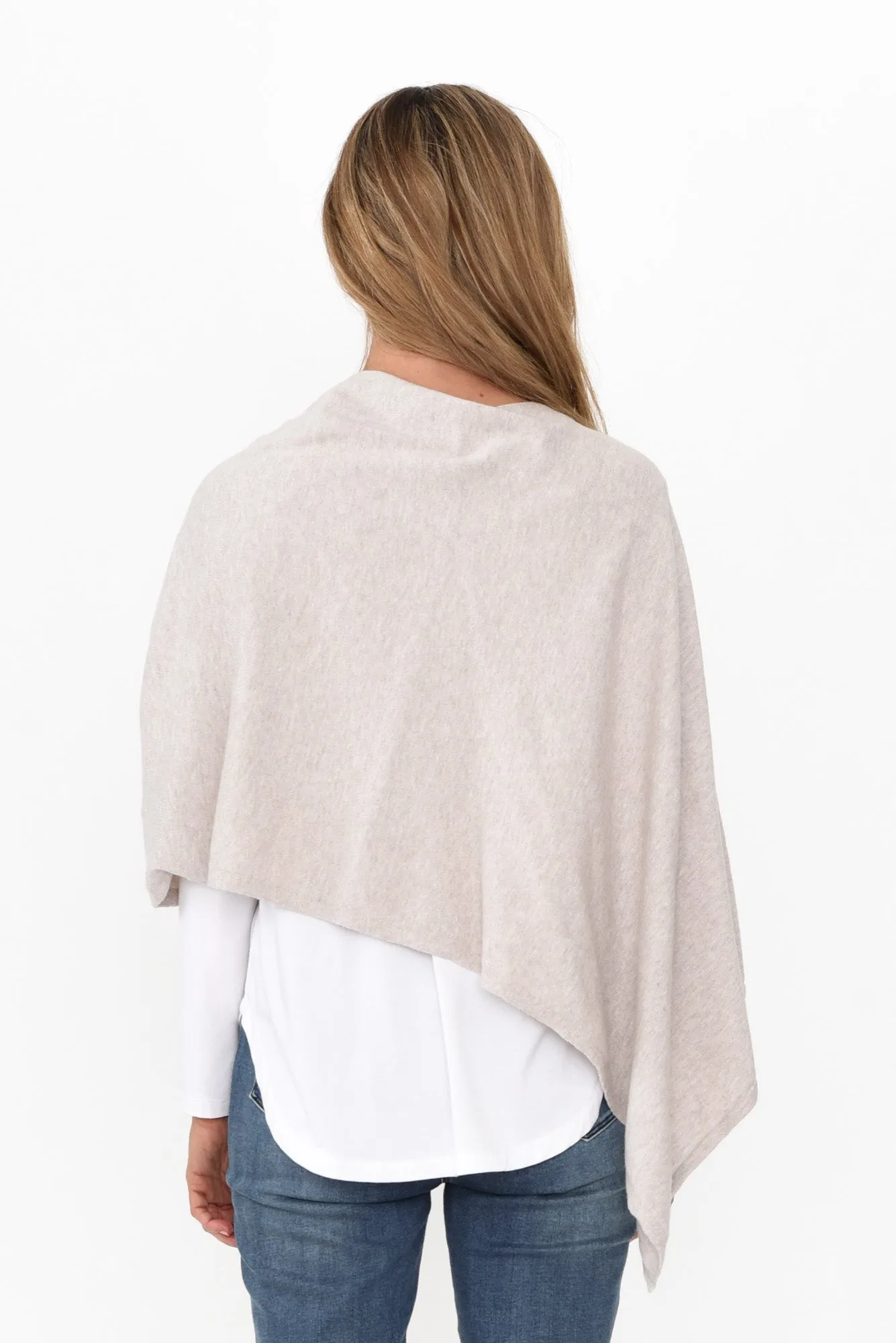 Elorie Beige Cotton Cashmere Poncho