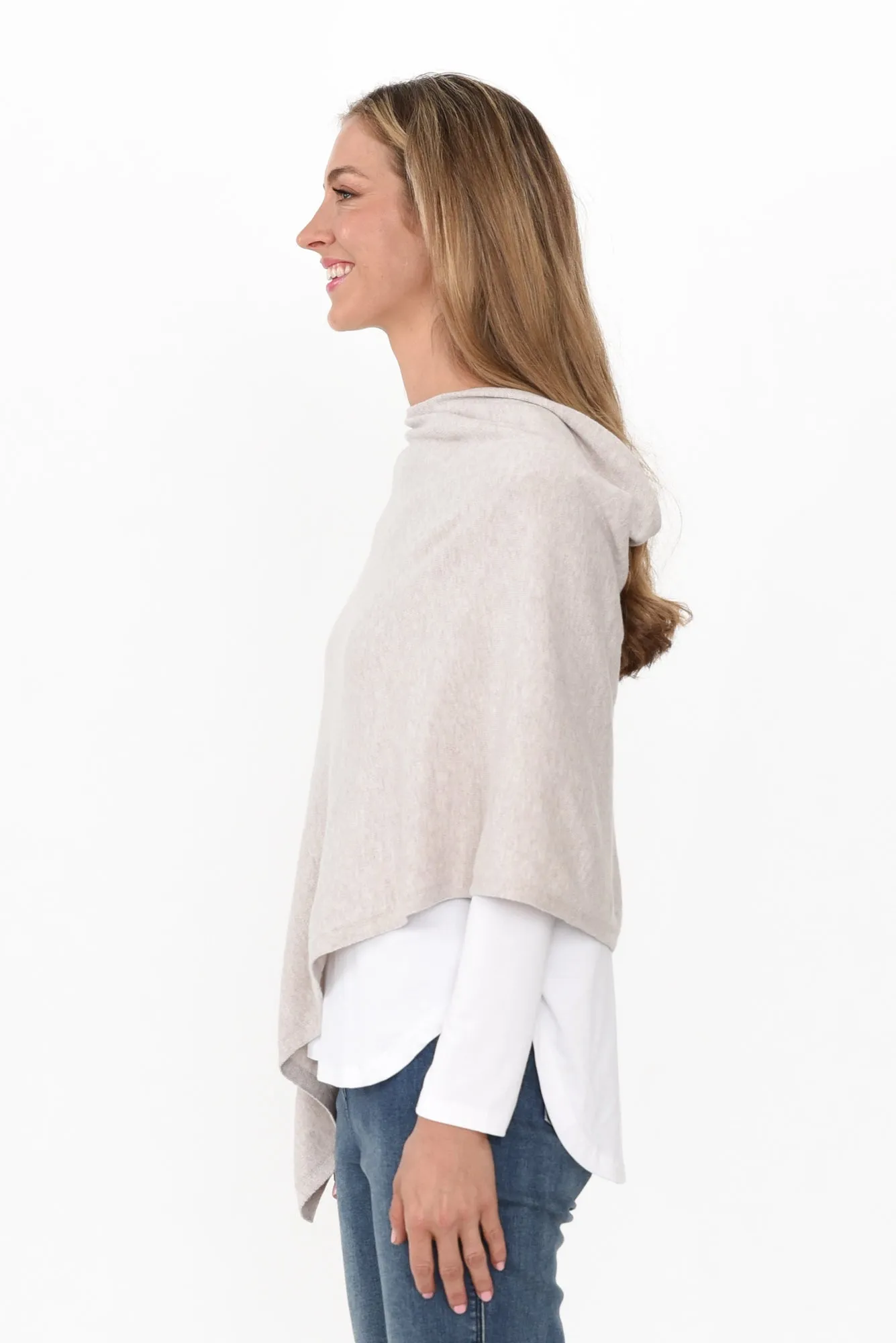 Elorie Beige Cotton Cashmere Poncho