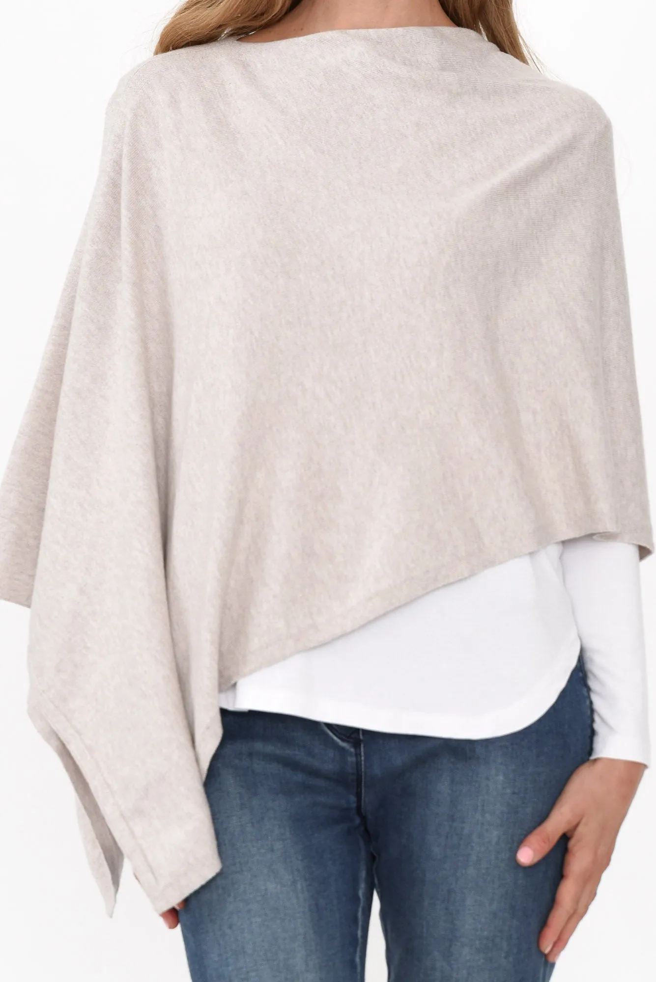 Elorie Beige Cotton Cashmere Poncho