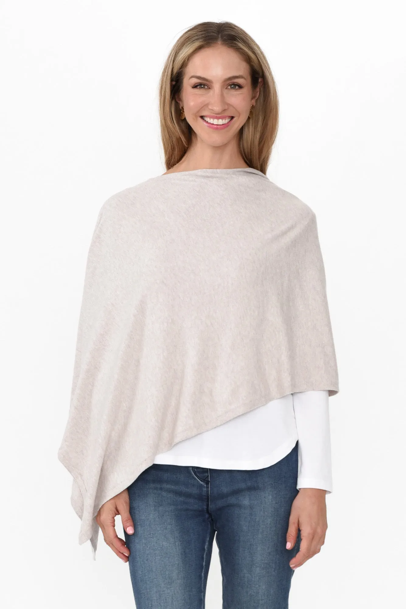 Elorie Beige Cotton Cashmere Poncho