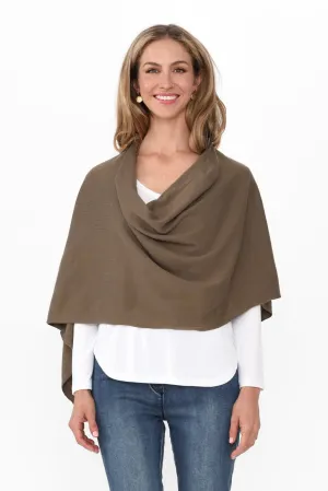 Elorie Khaki Cotton Cashmere Poncho