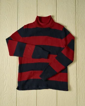 Fisherman's Sweater in Navy/Burgundy Stripe