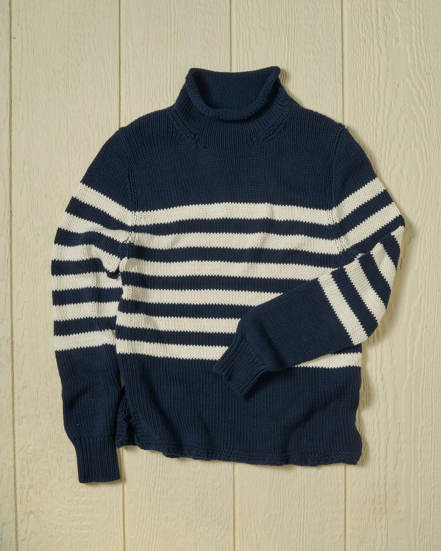 Fisherman's Sweater in Navy/Egret Breton Stripe