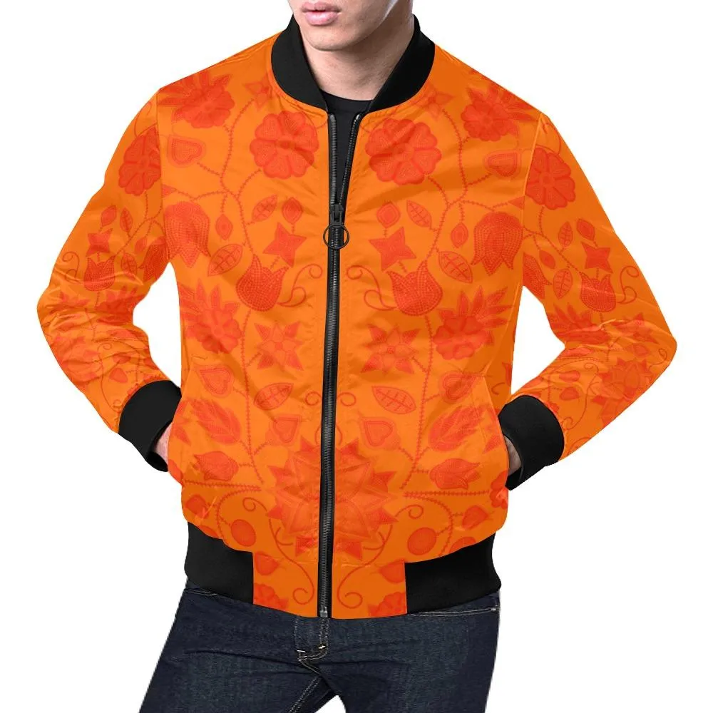 Floral Beadwork Real Orange Feather Directions Bomber Jacket for Men