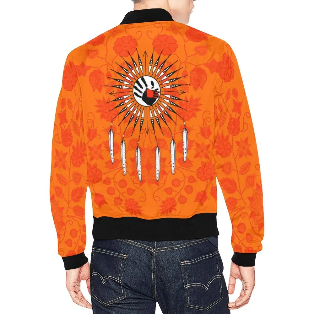 Floral Beadwork Real Orange Feather Directions Bomber Jacket for Men