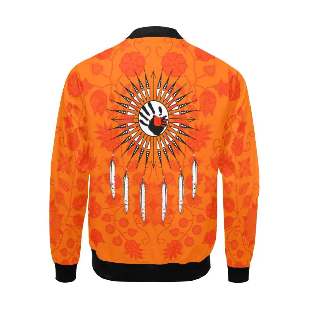 Floral Beadwork Real Orange Feather Directions Bomber Jacket for Men