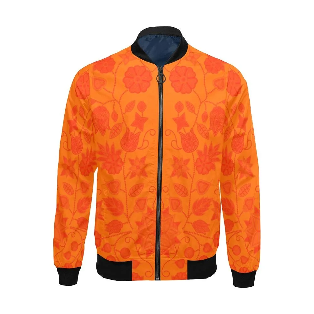 Floral Beadwork Real Orange Feather Directions Bomber Jacket for Men