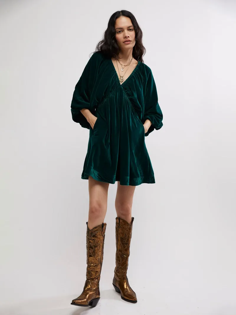 Free People Portia Velvet Mini Dress - Emerald