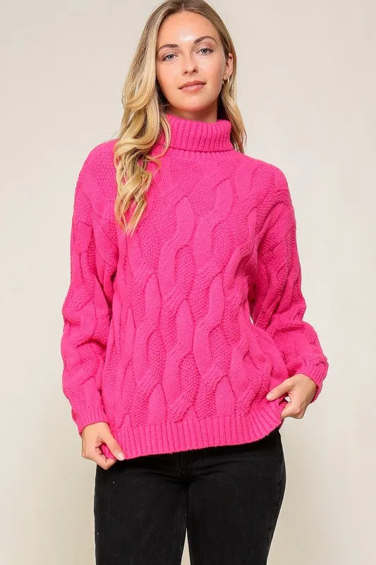 Fuchsia Twisted Mock Turtleneck Sweater